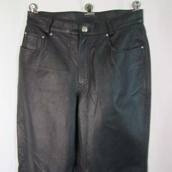 Newport News Black Leather High Waisted Straight Leg Pants Size 8 Petite - Picture 2 of 7